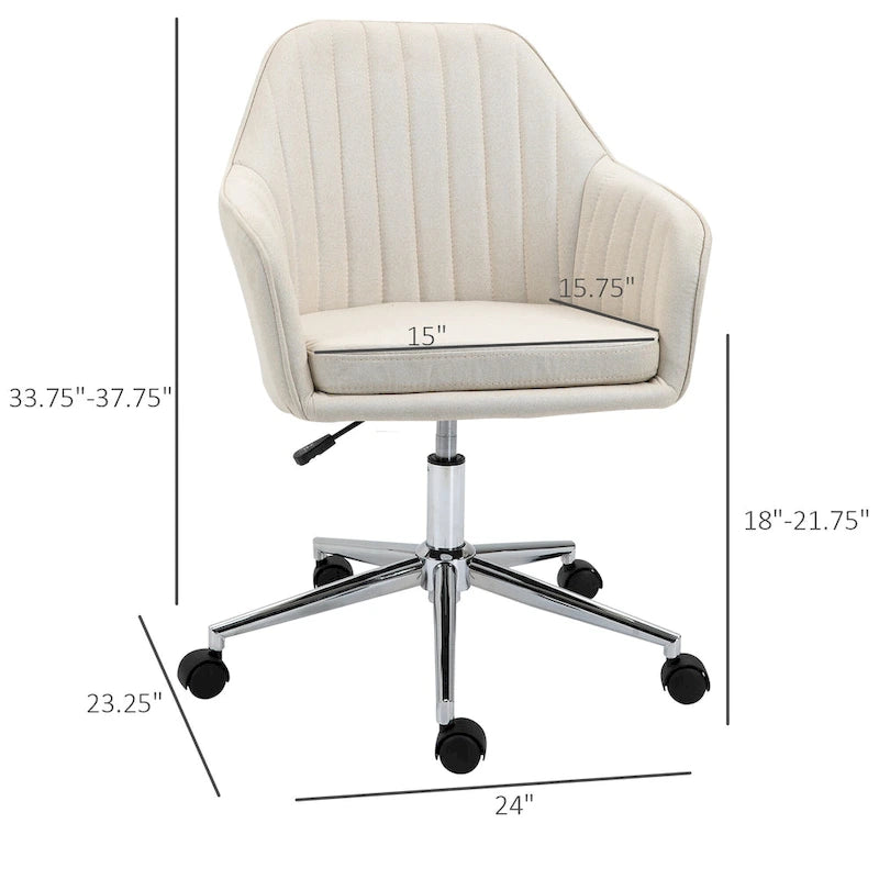 Vinsetto Mid-Back Office Computer Chair: Tub Shape Design, Lined Pattern Back, Swivel Wheels - 23.25*24*37.75