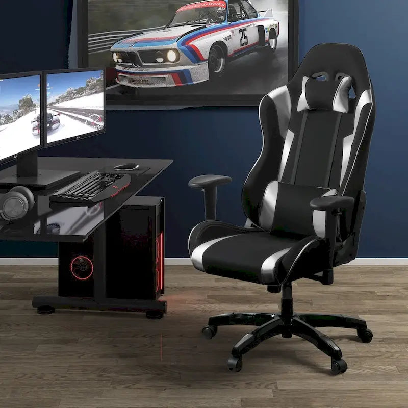 Porch & Den Banton Bonded Leather, Fabric, and Mesh High-back Ergonomic Gaming Chair