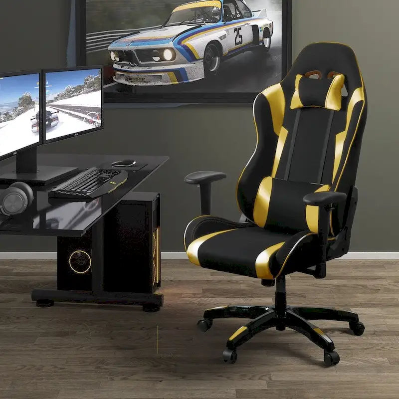 Porch & Den Banton Bonded Leather, Fabric, and Mesh High-back Ergonomic Gaming Chair
