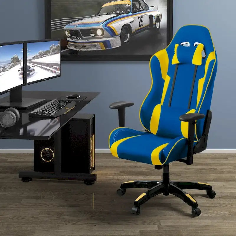 Porch & Den Banton Bonded Leather, Fabric, and Mesh High-back Ergonomic Gaming Chair