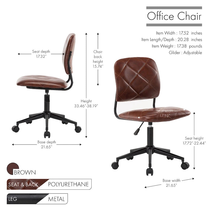 Porthos Home Kibe Swivel Office Chair, Tufted PU Leather Upholstery