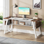 63 Inches Computer Desk with Bottom Shelves, Large Executive Desk