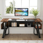 63 Inches Computer Desk with Bottom Shelves, Large Executive Desk