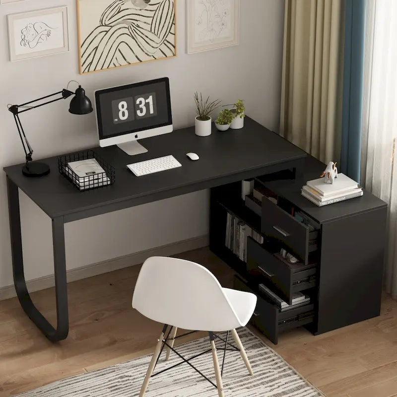Timechee 55-inch L Shaped Office Computer Desk w/ Drawers
