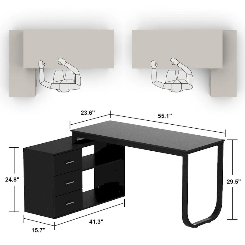 Timechee 55-inch L Shaped Office Computer Desk w/ Drawers
