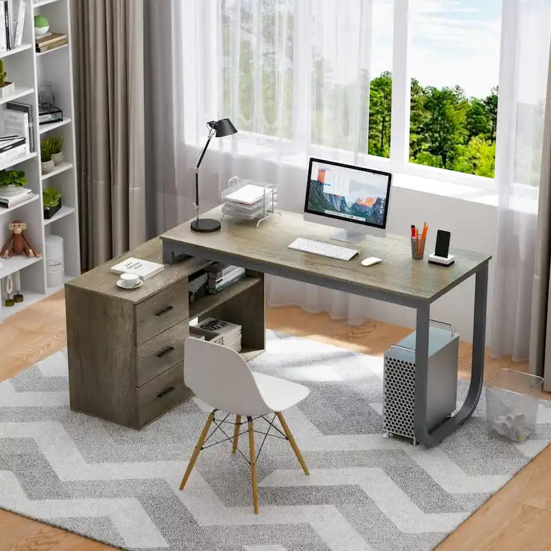 Timechee 55-inch L Shaped Office Computer Desk w/ Drawers