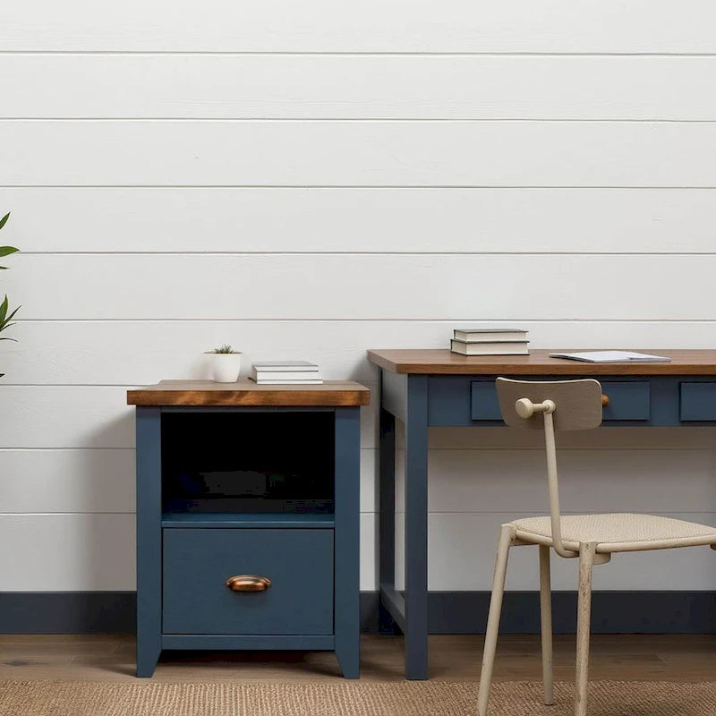 Bridgevine Home Nantucket 22 inch 1-drawer file, No Assembly Required, Blue Denim and Whiskey