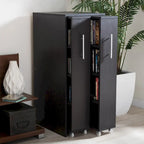 Baxton Studio Lindo Dark Brown Wood Bookcase with Two Pulled-out Doors Shelving Cabinet