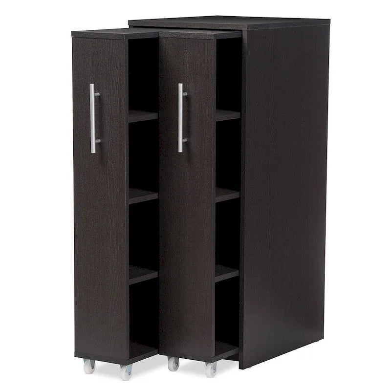 Baxton Studio Lindo Dark Brown Wood Bookcase with Two Pulled-out Doors Shelving Cabinet