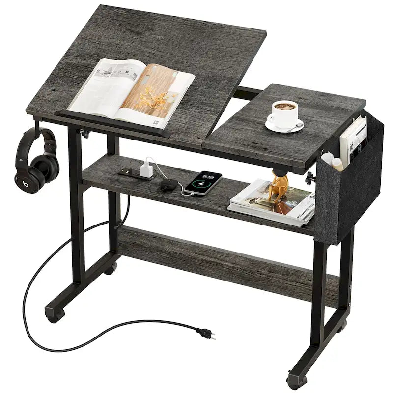Portable Computer Desk Height Adjustable Laptop Table with Wheels Charging Station