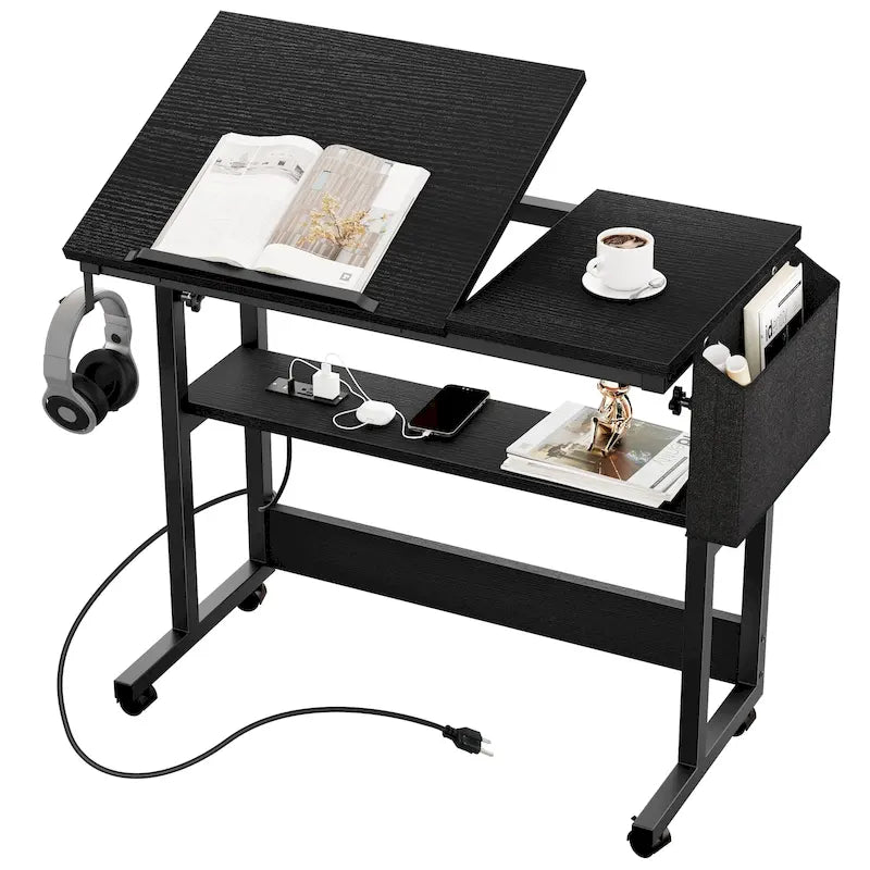 Portable Computer Desk Height Adjustable Laptop Table with Wheels Charging Station