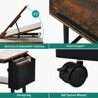 Portable Computer Desk Height Adjustable Laptop Table with Wheels Charging Station