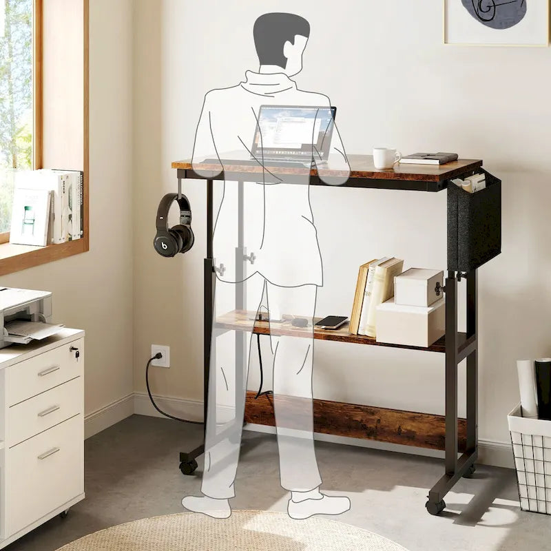 Portable Computer Desk Height Adjustable Laptop Table with Wheels Charging Station