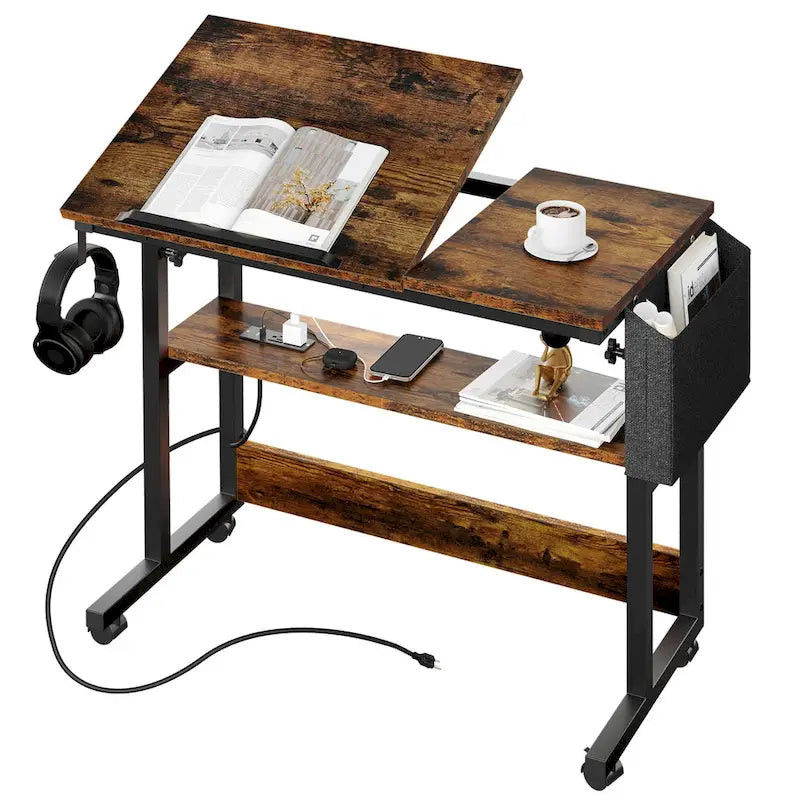 Portable Computer Desk Height Adjustable Laptop Table with Wheels Charging Station