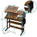 Portable Computer Desk Height Adjustable Laptop Table with Wheels Charging Station