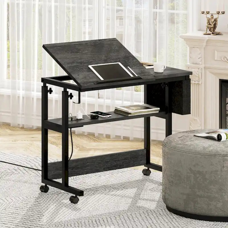 Portable Computer Desk Height Adjustable Laptop Table with Wheels Charging Station