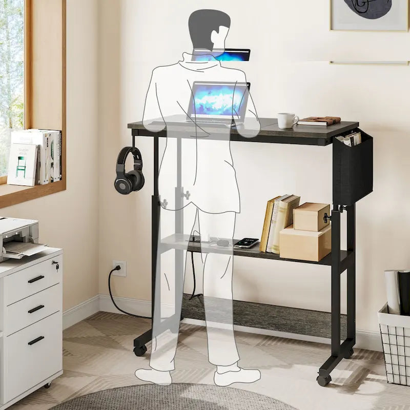 Portable Computer Desk Height Adjustable Laptop Table with Wheels Charging Station