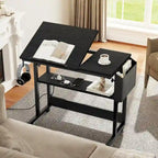 Portable Computer Desk Height Adjustable Laptop Table with Wheels Charging Station
