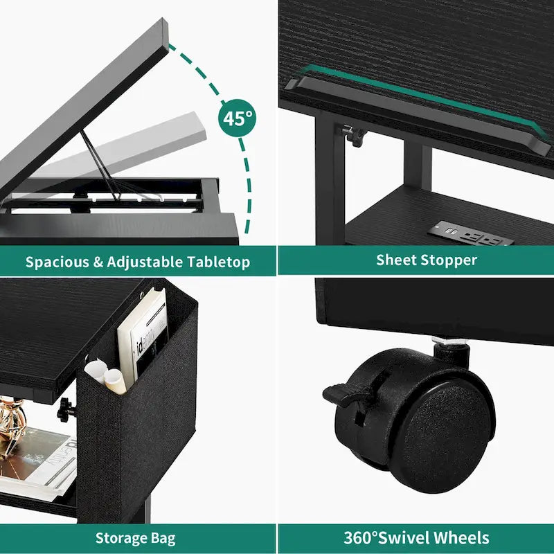 Portable Computer Desk Height Adjustable Laptop Table with Wheels Charging Station