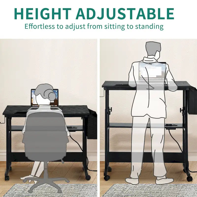 Portable Computer Desk Height Adjustable Laptop Table with Wheels Charging Station