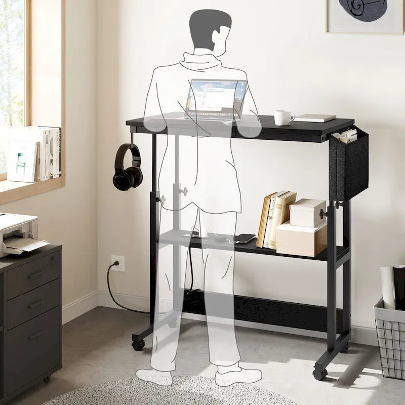 Portable Computer Desk Height Adjustable Laptop Table with Wheels Charging Station