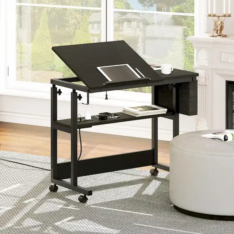 Portable Computer Desk Height Adjustable Laptop Table with Wheels Charging Station