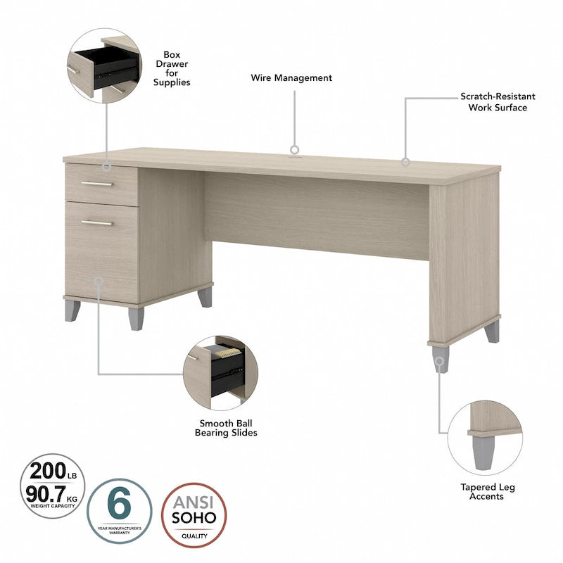 Bush Furniture Somerset 72W Office Desk with Storage Drawers
