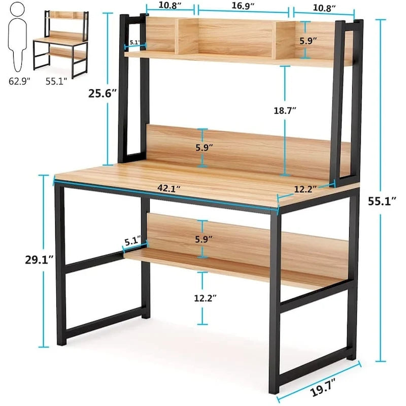 Home Office Desk Computer Desk Study Desk with Hutch and Shelves