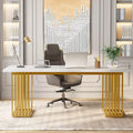 70.9  Modern Office Desk, White Executive Desk with Gold Metal Frame