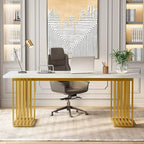 70.9  Modern Office Desk, White Executive Desk with Gold Metal Frame