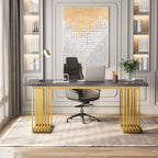 70.9  Modern Office Desk, White Executive Desk with Gold Metal Frame