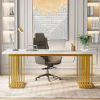 70.9  Modern Office Desk, White Executive Desk with Gold Metal Frame