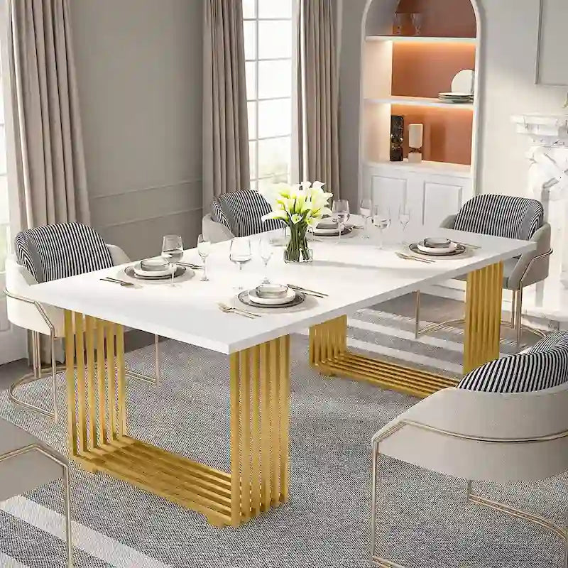 70.9  Modern Office Desk, White Executive Desk with Gold Metal Frame