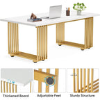 70.9  Modern Office Desk, White Executive Desk with Gold Metal Frame
