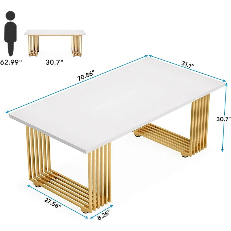 70.9  Modern Office Desk, White Executive Desk with Gold Metal Frame