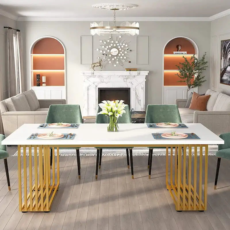 70.9  Modern Office Desk, White Executive Desk with Gold Metal Frame