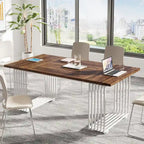 70.9  Modern Office Desk, White Executive Desk with Gold Metal Frame