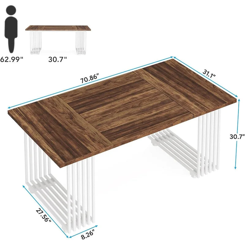 70.9  Modern Office Desk, White Executive Desk with Gold Metal Frame