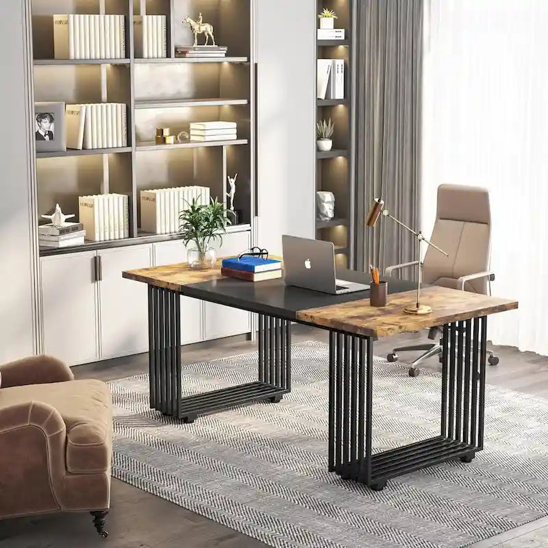 70.9  Modern Office Desk, White Executive Desk with Gold Metal Frame