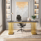70.9  Modern Office Desk, White Executive Desk with Gold Metal Frame