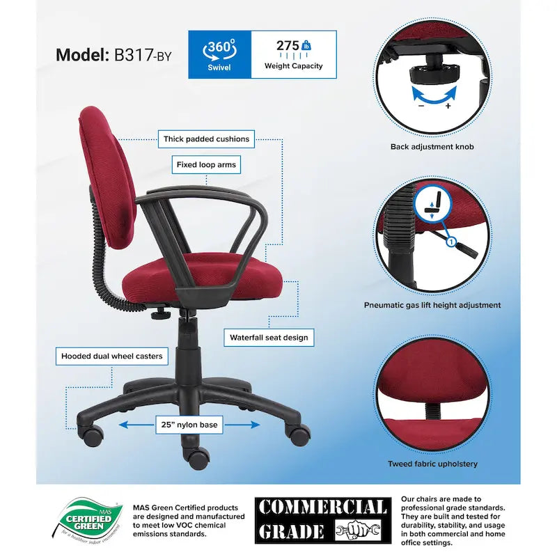Boss Burgundy Mid-back Ergonomic Task Chair