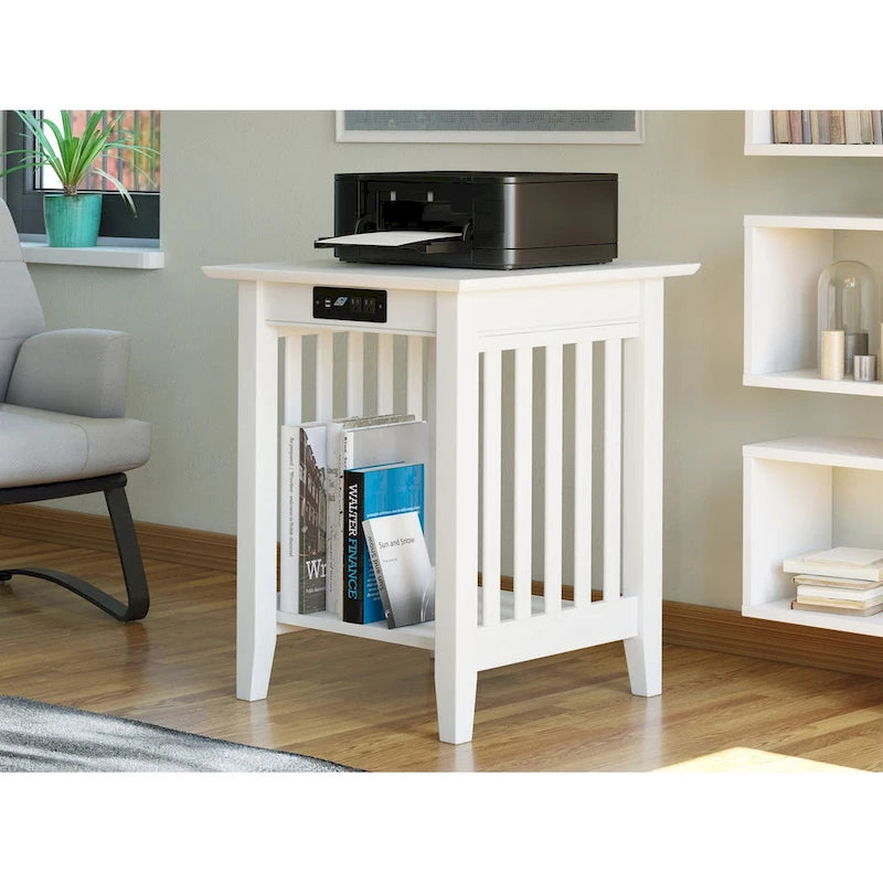 AFI Mission Printer Stand with Built-in Charger in White