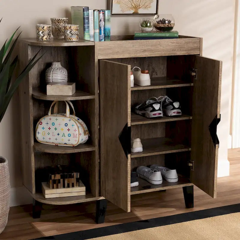 Wales Modern and Contemporary Rustic 2-Door Shoe Storage Cabinet