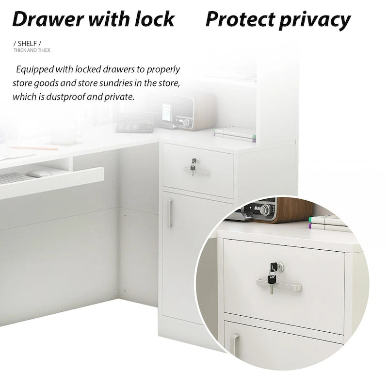 Timechee 55.9 W 48.4 H L-Shape Wood Reception Desk Drawer With Lock