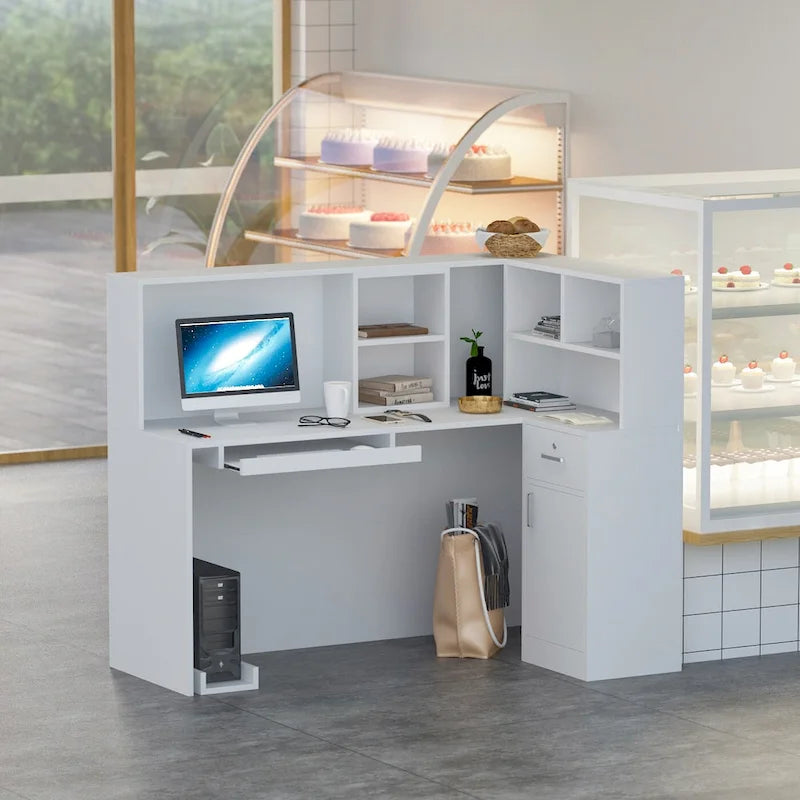 Timechee 55.9 W 48.4 H L-Shape Wood Reception Desk Drawer With Lock