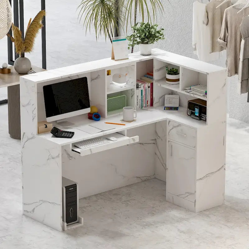 Timechee 55.9 W 48.4 H L-Shape Wood Reception Desk Drawer With Lock