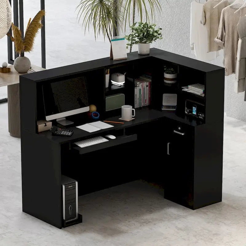 Timechee 55.9 W 48.4 H L-Shape Wood Reception Desk Drawer With Lock