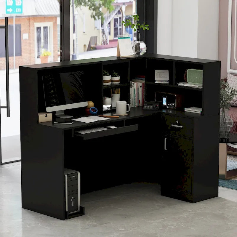 Timechee 55.9 W 48.4 H L-Shape Wood Reception Desk Drawer With Lock