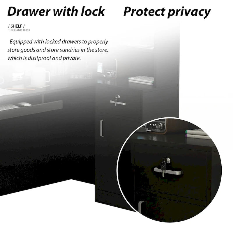 Timechee 55.9 W 48.4 H L-Shape Wood Reception Desk Drawer With Lock