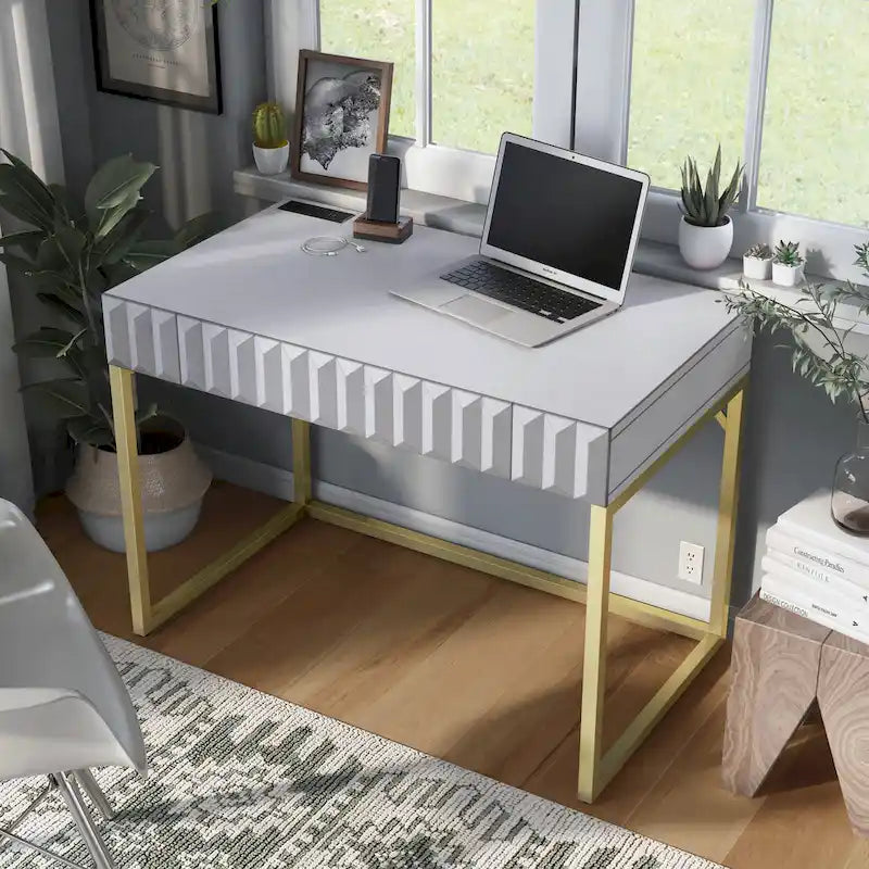 Bird Modern 42-inch Metal Computer Desk with USBs by Furniture of America